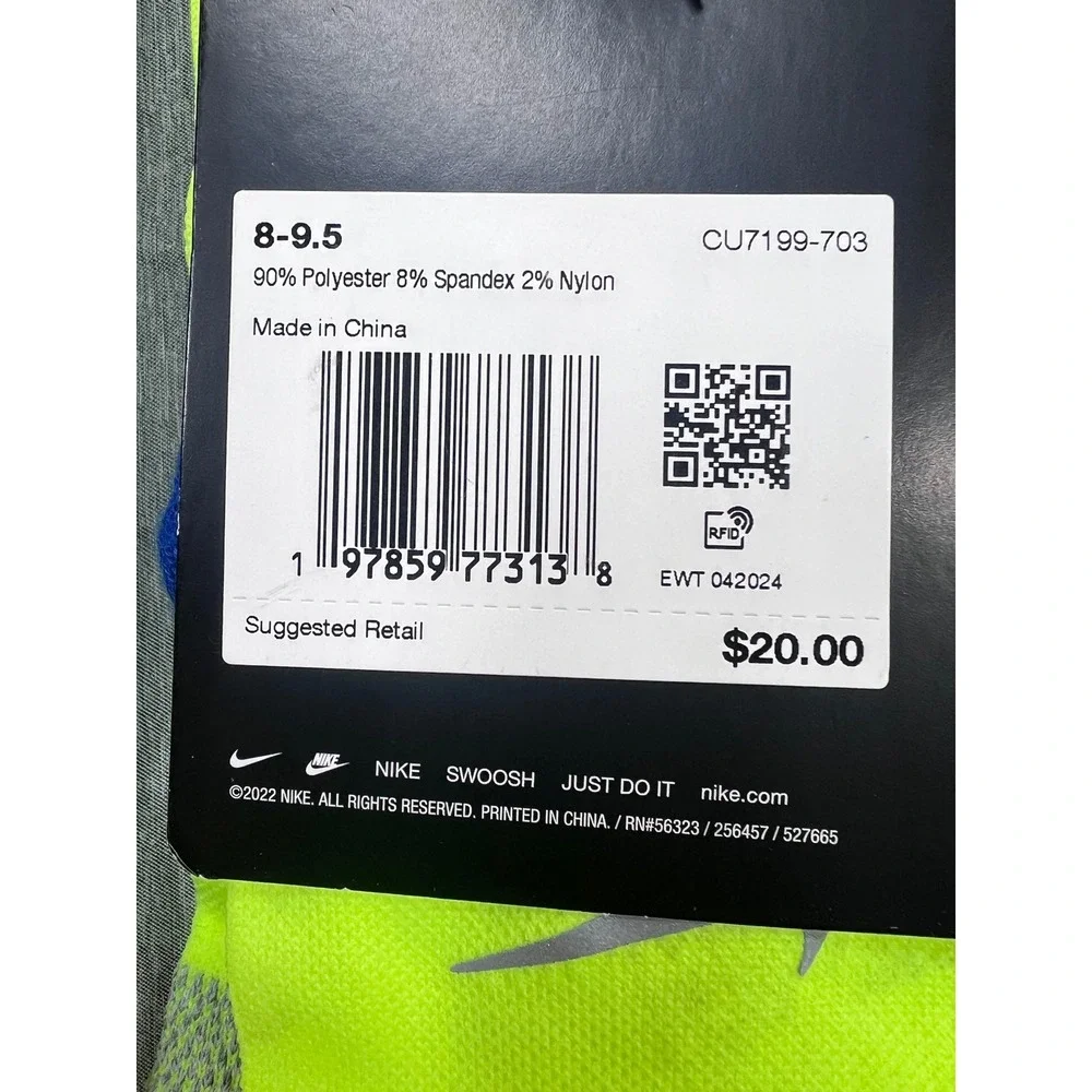 3pk Nike Spark Running Ankle Socks Volt Yellow blue Dri-FIT‎ Mens 8-9.5 W 9.5-11